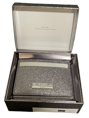NWT Kate Spade Boxed Small Glitter Slim Card Holder - Candied Flower Silver